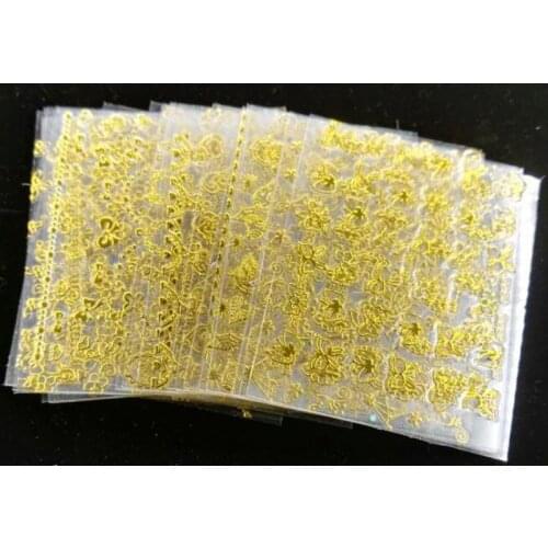 30Pcs/Lot 3D gold Color Nail Art DIY Tip Sticker Decal Bowtie Heart Lace/Gold Flower 3D Nail Art Stickers Decals