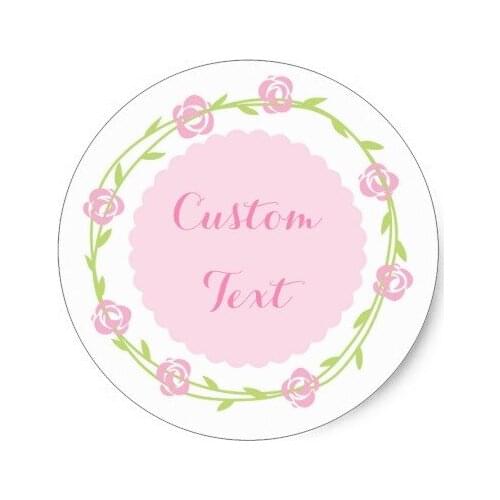 5cm Pink Floral Wreath Custom Text Sticker