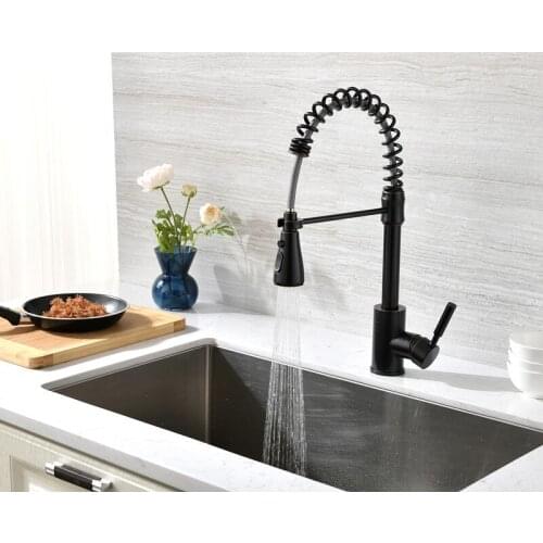 Free Ship black color Kitchen faucet Single hole deck mounted Water Tap pull out Sprayer Kitchen Mixer faucet