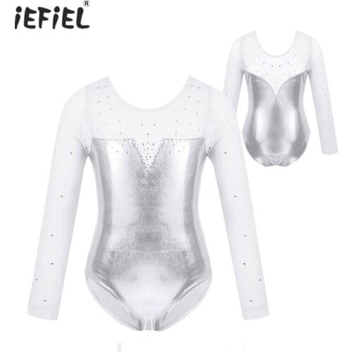 Girls Sparkly Metallic Dance Leotards Long Sleeve Ballet Leotards for Girls Ballet Practice Dance Costume Gymnastics Leotards