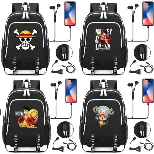 One Piece Luffe Printed USB Headphone Jack Boy Girl Kids School Bag Women Bagpack Teenagers Canvas Men Backpack Packsack Bookbag