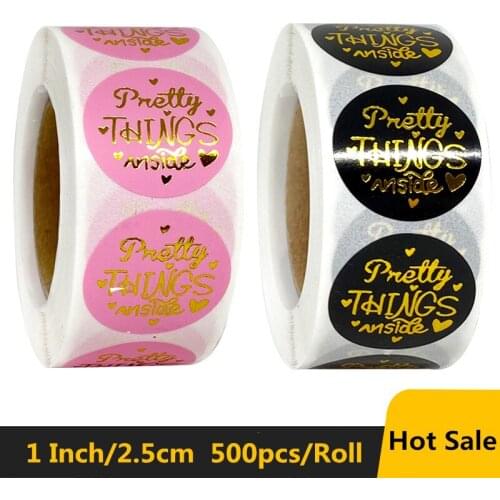 Black & Pink Gold Foil Pretty Things Inside Stickers 500pcs 1'' Scrapbooking for Business Gift Decor Envelope Seal Label Sticker