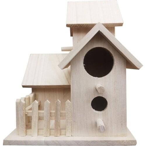 DIY Wood Birds Nest Box Villa Bird House Feeding Outdoor Hanging Breeding House For Parrot Cockatiels Swallows Nest