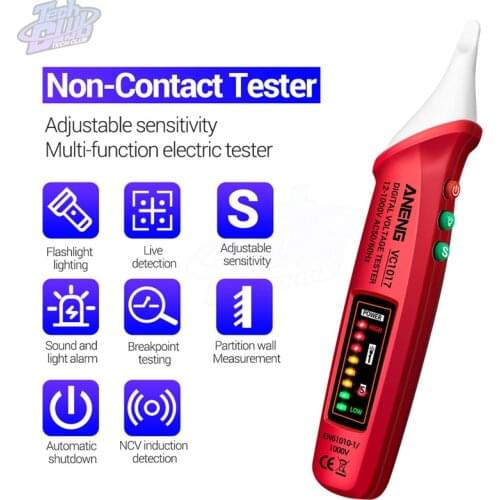 Voltage Detector Tester Meter Pen Non-contact Induction Smart LED Color Light Screen Electrician Zero Fire Line Detection VC1017