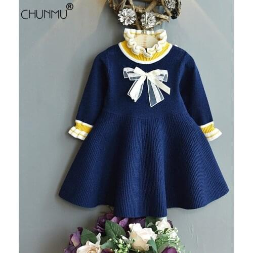 Kids Knitted Dresses For Girls Autumn Costume Girls Long Sleeve Mid-neck Sweater Dress Princess Dress Winter Children Clothes