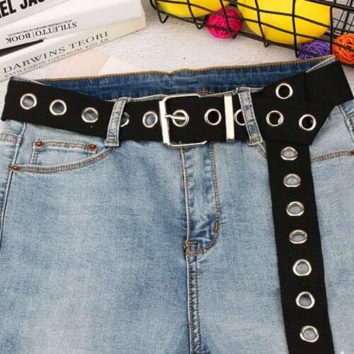 Long Personality Harajuku Casual Ring Black Metal Belt Students Jean Canvas Waist Belts Tide Silver Pin Buckle