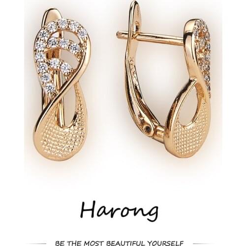 Harong Copper Gold Plated Inlaid Crystal Earrings Quality Metal Small Aesthetic Wedding Jewelry Stud Earring For Woman