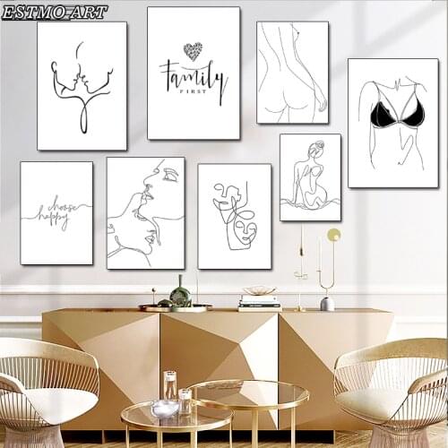 Canvas Painting Abstract Art Couple line Drawing Figure Body black white picture Hoom Decor Living Room Wall Poster and Prints