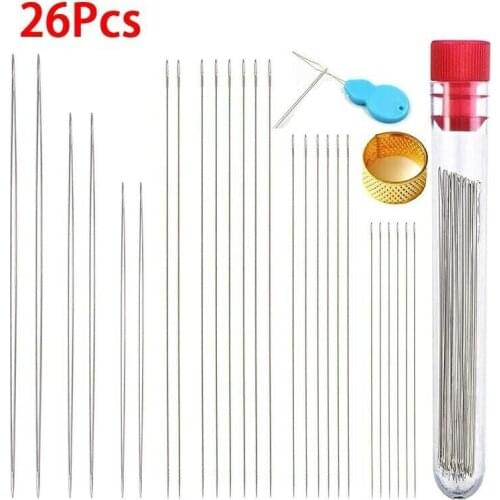 26PCS Beading Needles Set Big Eye Beading Stainless Steel Needles Long Straight Needles DIY Jewelry Making Tools With Storage