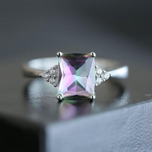 JK Classic Rectangular Blue CZ Wedding Bands Engagement Ring For Women 3 Colors Available Size 6-10 Factory Selling