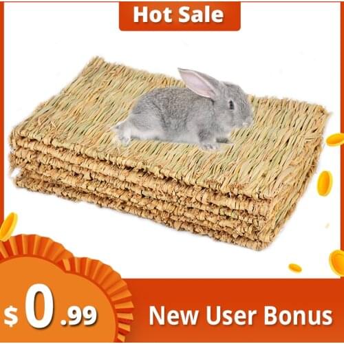 Rabbit Grass Chew Mat Small Animal Natural Soft Grass Hamster House Guinea Pig Cage Bed House Pad Hamster Accessories
