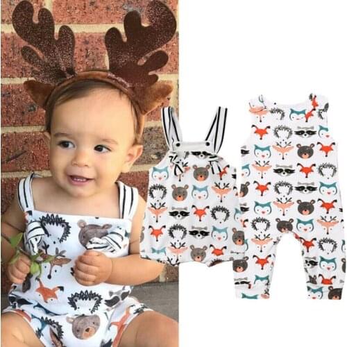 Summer Lovely Pretty Toddler Baby Girls Boys Romper 0-24M Sleeveless O-Neck Cartoon Animal Print Covered Button Romper Jumpsuits