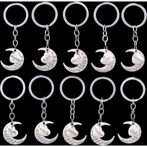 Fashion The Family Member Moon Letters Keychain Dad Mom Sister Brother Keychain Key Ring For Gift