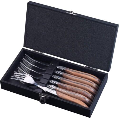 6pcs 8.7" Laguiole Kitchen Tableware Fork/Knife Set W/Olivier wood Handle Stainless steel Knife Fork For Packaged in Gift Box