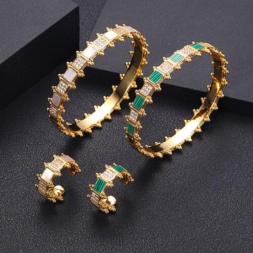 Janekelly luxury Unique African Bangle Ring Set Jewelry Sets For Women Wedding Cubic Zircon Crystal CZ Dubai Bridal Jewelry Set