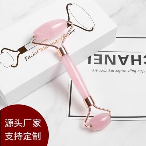 Jade Beauty Container Jade Roller Massage Stick Pink Crystal Double-Head Roller Face Massage Pink Crystal Roller