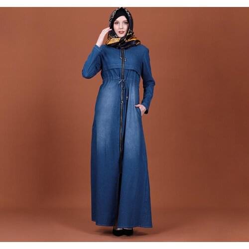 New Denim Skirt Muslim Large Size Dress Blue Long Clothing Islamic Women Jeans Skirts Turkish Islamic Middle East Clothes SL1123