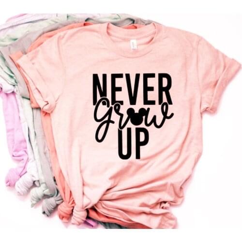 New Arrival Women Never Grow Up Mouse T-shirt Women Minnie Ear Graphic Shirt Funny Tees Tumblr Shirt