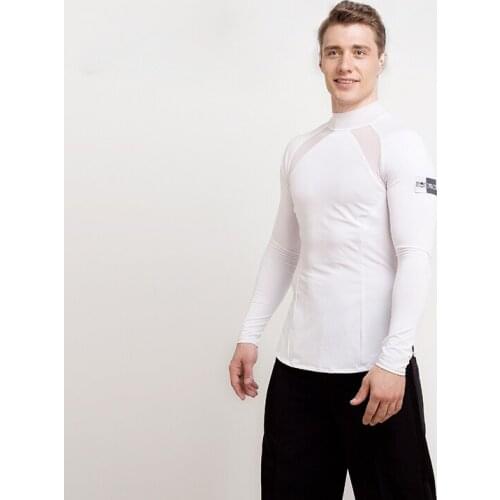 New Fashion Men White Standard Ballroom Latin Dance Tops Cha Cha Rumba Not Including Pants Long Sleeves Stage Dancing Wear