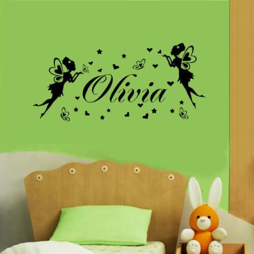New Design Vinyl Wall Art Decal Custom Girls Name Sticker Girls Room Bedroom Decoration Butterfly Fairies Hearts Stickers ZA597