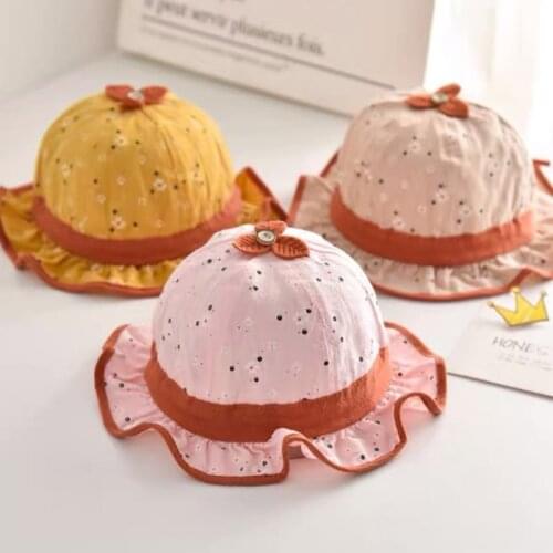 New Product Spring And Summer Lace Cotton Childrens Fisherman Hat Cute Print Drawstring Adjustable Sunscreen Baby Sun Hat