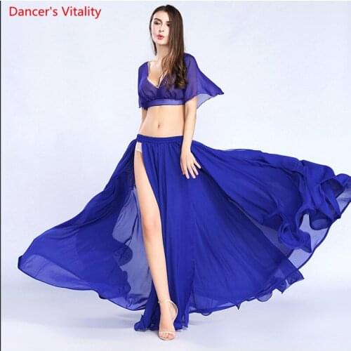 New Womens Chiffon Suit Summer 2 pcs. Belly Dance Skirt Dancer Performance Costumes11 Colors Free Shipping