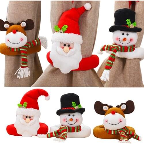 Christmas Curtain Holder Creative Cute Santa Claus Snowman Elk Decor New Year 2021 Home Xmas Curtain Storage Ornaments