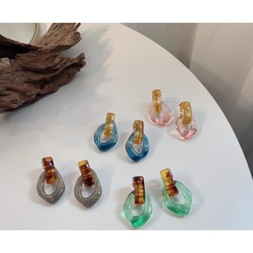 Lifefontier Korean Transparent Acrylic Drop Earrings for Women Girls Colorful Geometric Irregular Resin Dangle Earrings Jewelry