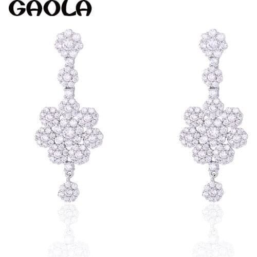GAOLA Women Fashion Long Flower Clear White Micro Pave Setting Dangle Earring Cubic Zirconia Earrings GLE6735Y