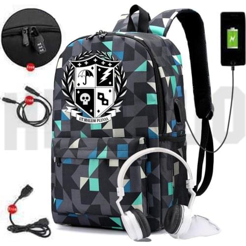 The Umbrella Academy School Bags for Teenagers Capacity Mochilas Travel Bags Laptop Chain Headphone USB Port Teens Girl Backpack