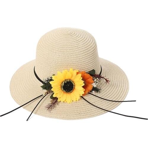 Womens Summer Hat Straw Hats For Women Beach Hat Wide Side Female Casual Panama Hat Sunflower Decor Fisherman Hat For Women