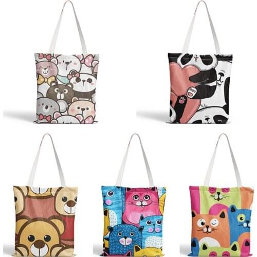 Cute Cartoon Panda Shopping Bag Women Harajuku Foldable Canvas Shopper Bag Feminine Supermarket Shopping Shoulder Tote Bag