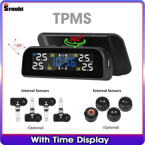 TPMS wireless car tire pressure and temperature alarm monitoring system time alarm 360degree rotation solar charging tpms sensor