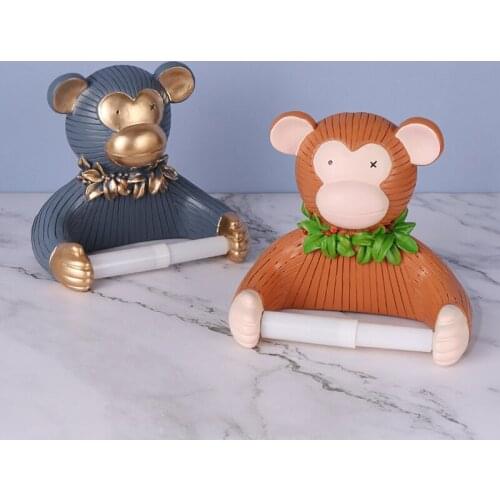 Resin Monkey Toilet Roll Holder Wash Towel Rack Without Punching Home Kitchen Bathroom Cute Animal Wall Decoration Storage Rack