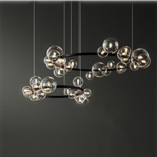 Modern ring chandelier Living Room G4 glass bubble chandelier Led Round Metal Lighting black and gold chandelier