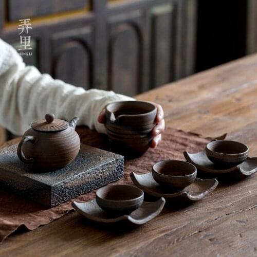 Antique Stoneware Teapot Tea Brewing Small Single Pot Kung Fu Tea Set Japanese Style Firewood Hammer Pattern Tea Infuser