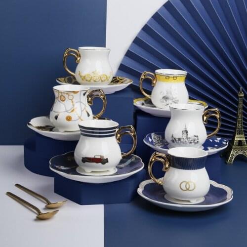 Light luxury retro Chinese style espresso ceramic coffee cup and saucer 6-piece set, mix and match small coffee cup mini cup