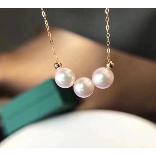 Y625 Pearl Necklace Fine Jewelry Solid 18K Gold 6-7mm Fresh Water White Pearls Pendants Necklaces for Women Presents