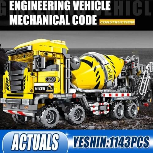 Yeshin 703941 High-tech Car City Engineering Cement Truck Construction Mixer Trucks Building Block Brick Kids Christmas Gifts