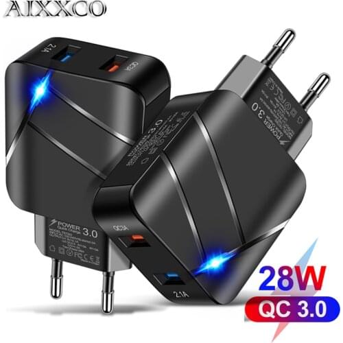 AIXXCO USB LED Quick Charge PD 28W USB Charger QC3.0 2A Fast Wall Charger Mobile Phone Charger for Samsung Xiaomi iPhone 12