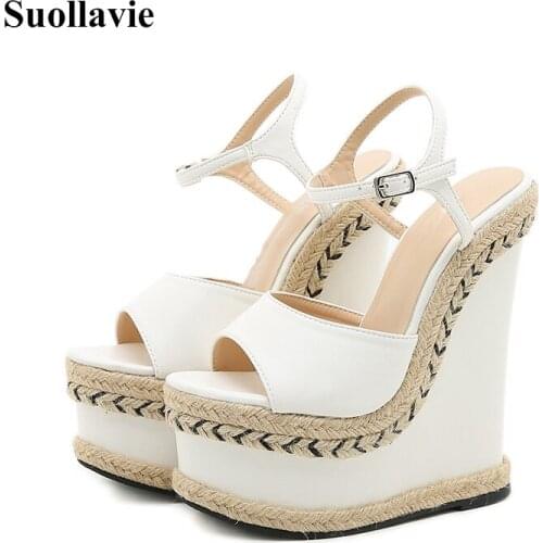Suollavie New Summer Women Wedge Sandals Platform Soft Comfortable 2021 Casual Shoes Gladiator Straw Woven Ladies Sandals