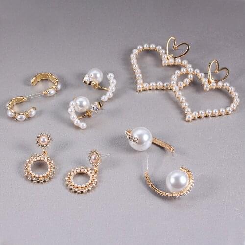 Womens Gold-plated Simulated-pearl Earrings Exaggerated Fashion Earrings Jewelry Multiple Shapes Birthday Gifts For Girlfriend