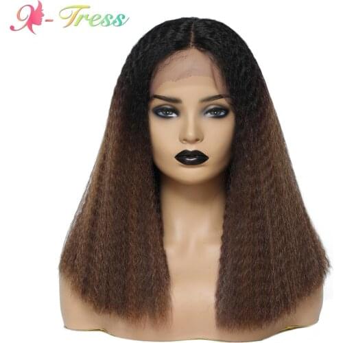 X-TRESS Short Curly Bob Lace Front Wig Medium Brown Synthetic Wigs Heat Resistant Free Part Lace Wig With Baby Hair For Women