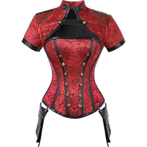 Steampunk Gothic Cut Out Bustier Vintage Black Red Floral Top for Women Short Sleeve Costume Clothing women corset