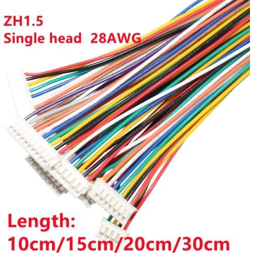 10pcs ZH 1.5mm Wire Cable Connector DIY ZH1.5 JST 2/3/4/5/6/7/8/9/10pin Electronic Line Single End 28AWG 10cm/15cm/20cm/30cm