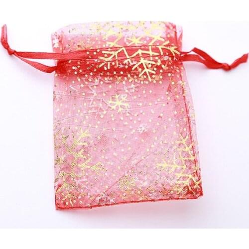 100pcs/pack Red With Gold Snowflake And Spot Organza Pouch Gift Drawstring Bags Fit Packing 7*9cm
