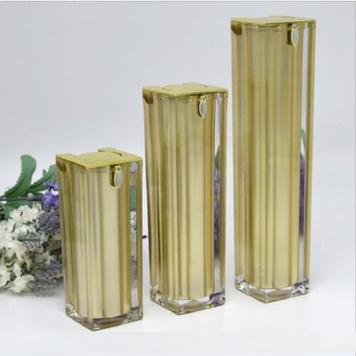 15ML gold square shape acrylic airless pump bottle for lotion emulsion serum liquid essence whitening foundation skin care