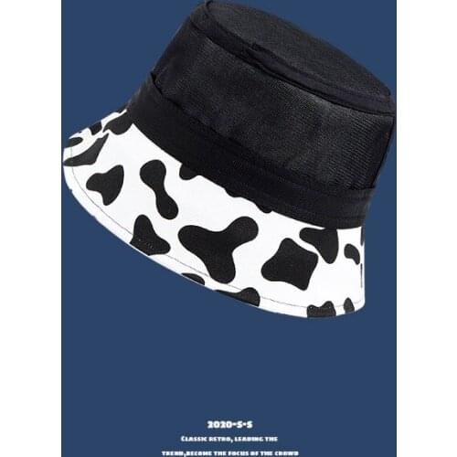 2020 Fashion Cow Bucket Hats Black White Pattern Reversible Fisherman Caps For Women Men Summer Bucket Hats