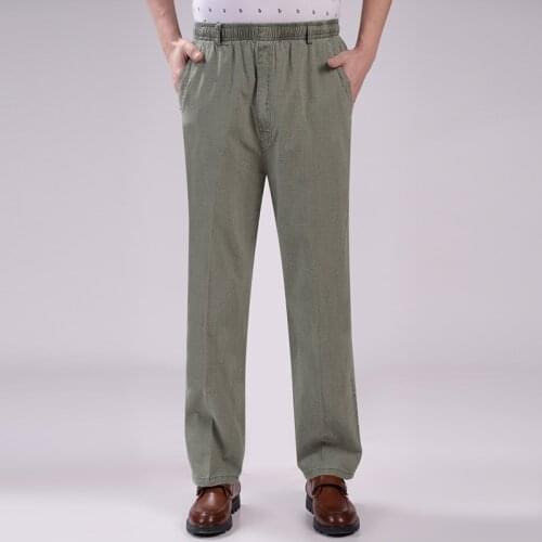 #2609 Summer Thin Casual Cotton Linen Pants Men Straight Loose Plus Size Vintage Trousers Mens Full Length Middle Age Dad