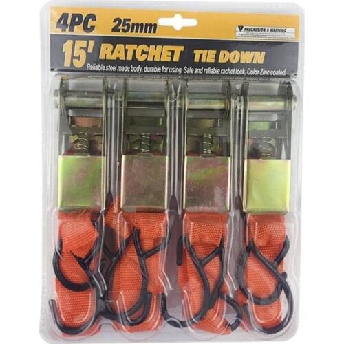 4pcs 4.5M*25mm Car Tension Rope Tie Down Strap Strong Ratchet Belt Luggage Bag Cargo Lashing With Metal Buckle